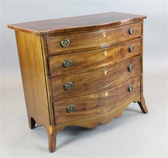 A George III inlaid mahogany serpentine chest, W.3ft 3in. D.1ft 9in. H.2ft 10in.
